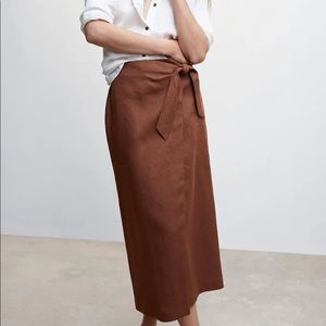 BNWT Mango Women’s Brown Linen Wrap Skirt Size Medium